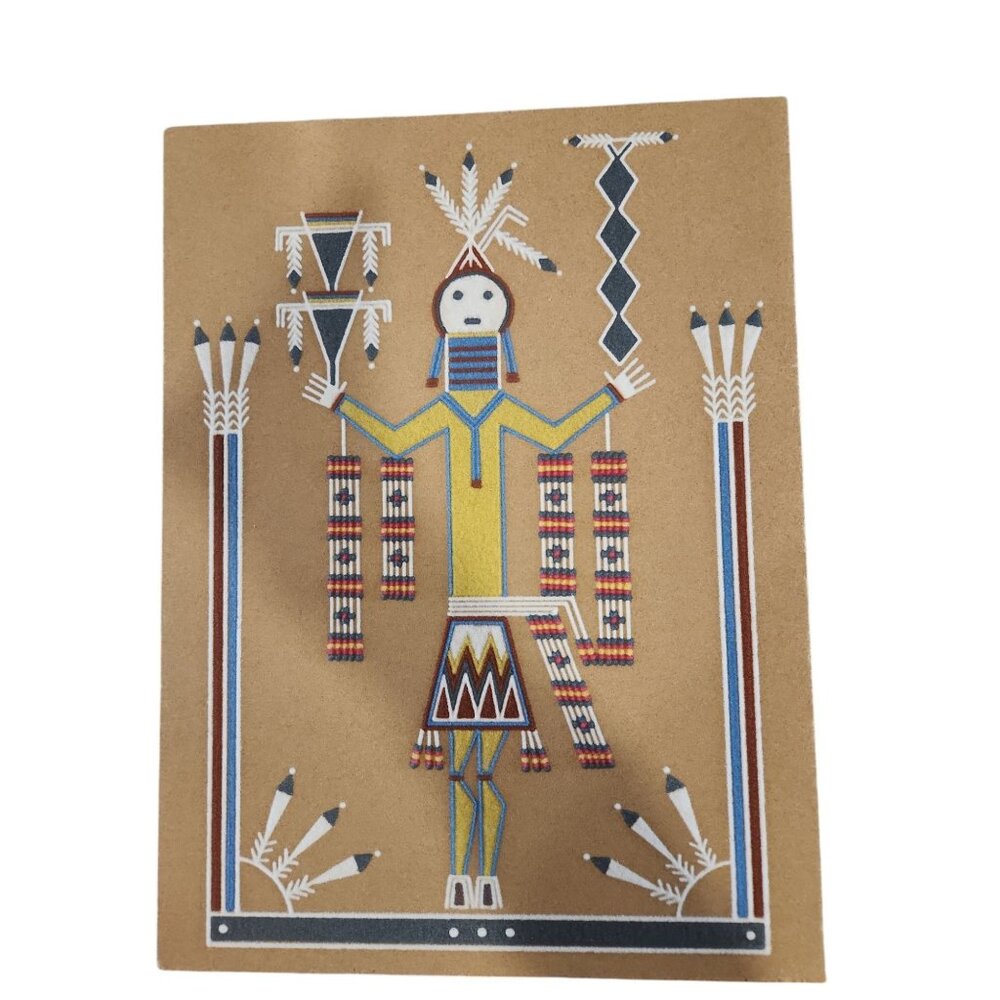 Authentic Navajo, Yellow Male Water,  Sand Painting Picture Signed Stevens